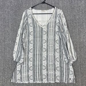 Roxy Mini Dress Womens S Black White Geometric Long Sleeve V Neck Beach Vibes